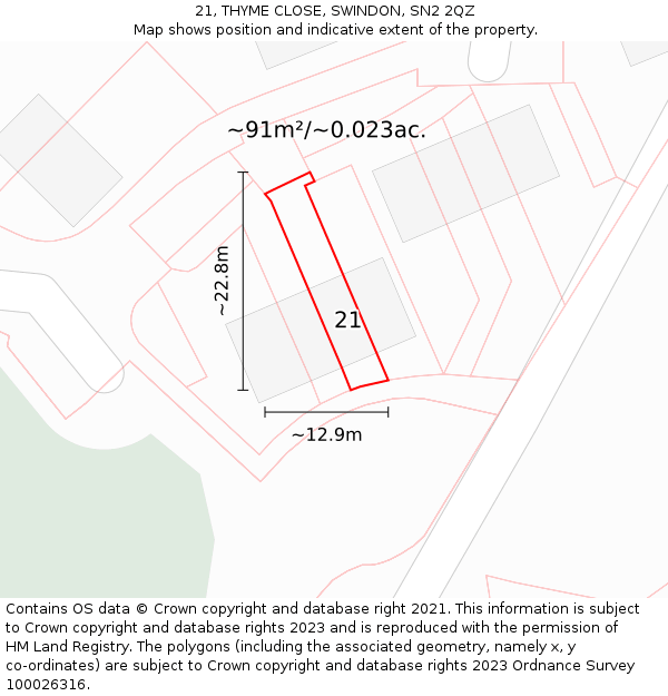 21, THYME CLOSE, SWINDON, SN2 2QZ: Plot and title map