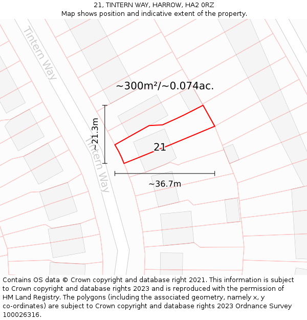21, TINTERN WAY, HARROW, HA2 0RZ: Plot and title map