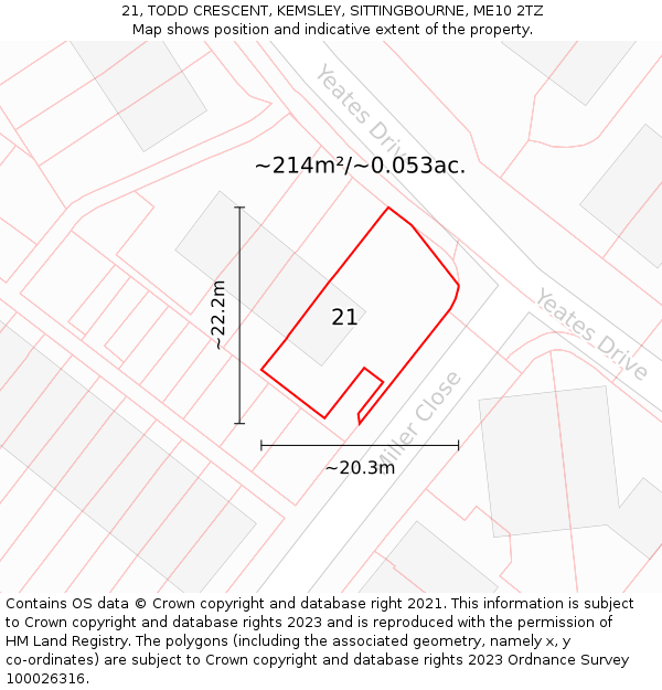 21, TODD CRESCENT, KEMSLEY, SITTINGBOURNE, ME10 2TZ: Plot and title map