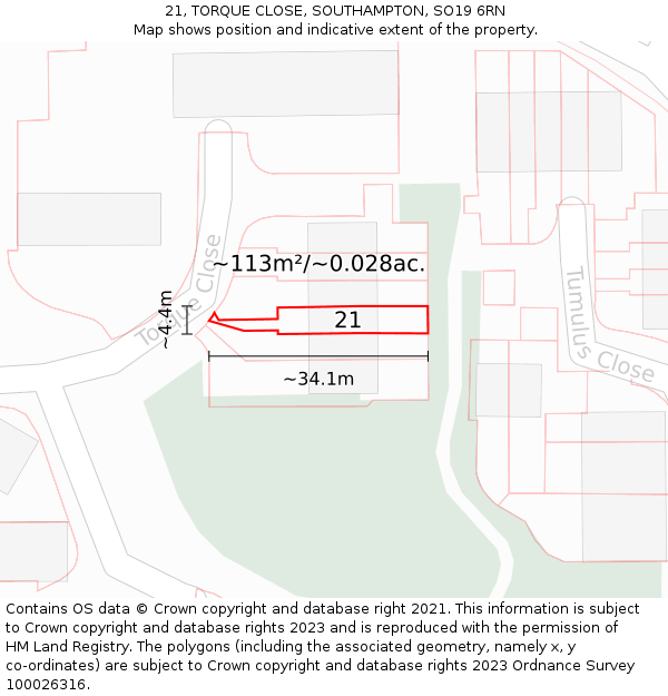 21, TORQUE CLOSE, SOUTHAMPTON, SO19 6RN: Plot and title map