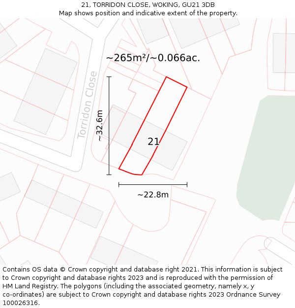 21, TORRIDON CLOSE, WOKING, GU21 3DB: Plot and title map