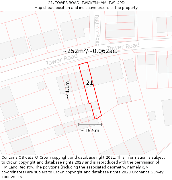 21, TOWER ROAD, TWICKENHAM, TW1 4PD: Plot and title map