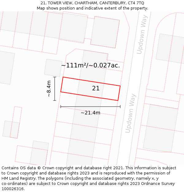 21, TOWER VIEW, CHARTHAM, CANTERBURY, CT4 7TQ: Plot and title map