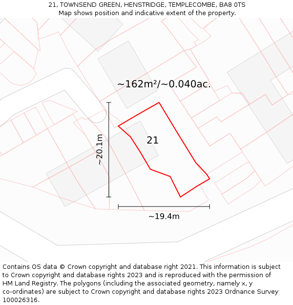 21, TOWNSEND GREEN, HENSTRIDGE, TEMPLECOMBE, BA8 0TS: Plot and title map