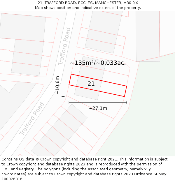 21, TRAFFORD ROAD, ECCLES, MANCHESTER, M30 0JX: Plot and title map