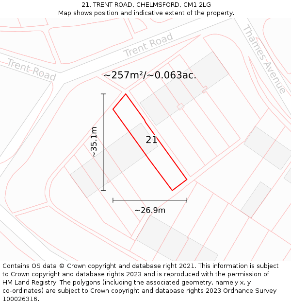 21, TRENT ROAD, CHELMSFORD, CM1 2LG: Plot and title map