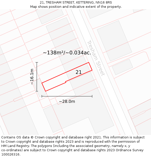 21, TRESHAM STREET, KETTERING, NN16 8RS: Plot and title map
