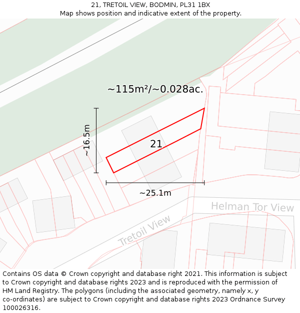 21, TRETOIL VIEW, BODMIN, PL31 1BX: Plot and title map