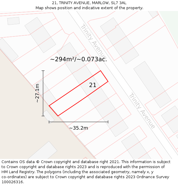 21, TRINITY AVENUE, MARLOW, SL7 3AL: Plot and title map