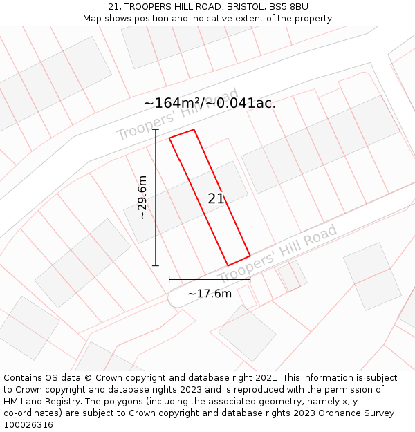 21, TROOPERS HILL ROAD, BRISTOL, BS5 8BU: Plot and title map