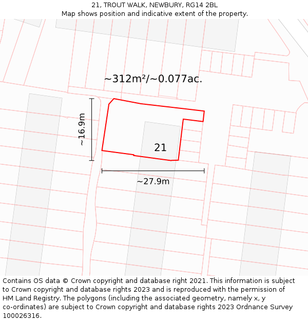 21, TROUT WALK, NEWBURY, RG14 2BL: Plot and title map