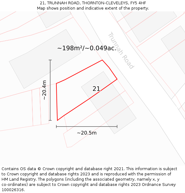 21, TRUNNAH ROAD, THORNTON-CLEVELEYS, FY5 4HF: Plot and title map