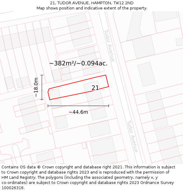 21, TUDOR AVENUE, HAMPTON, TW12 2ND: Plot and title map