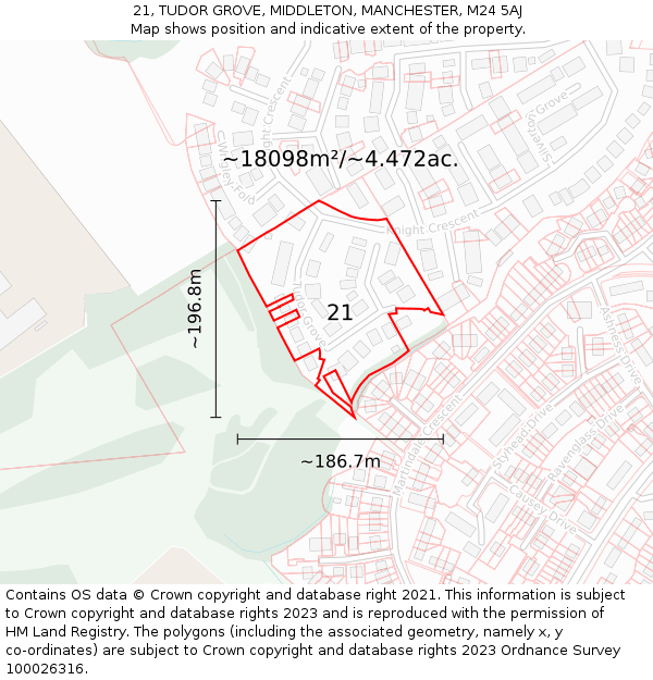 21, TUDOR GROVE, MIDDLETON, MANCHESTER, M24 5AJ: Plot and title map