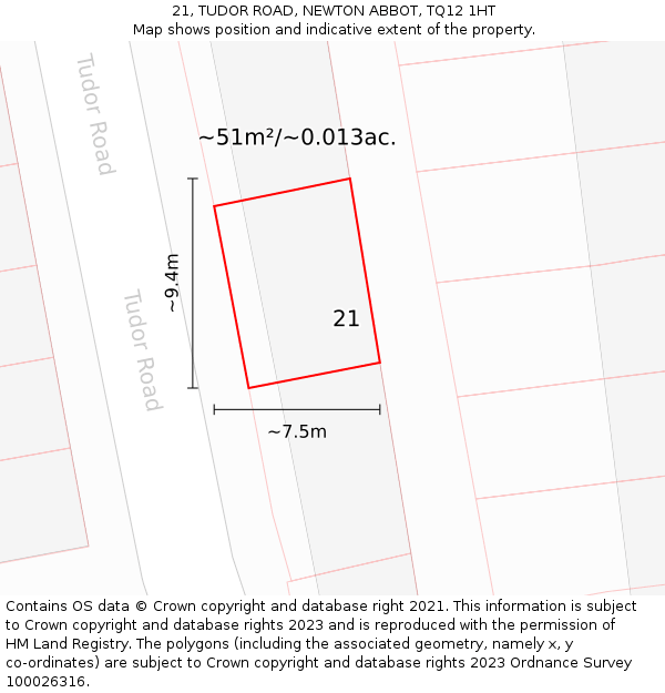 21, TUDOR ROAD, NEWTON ABBOT, TQ12 1HT: Plot and title map