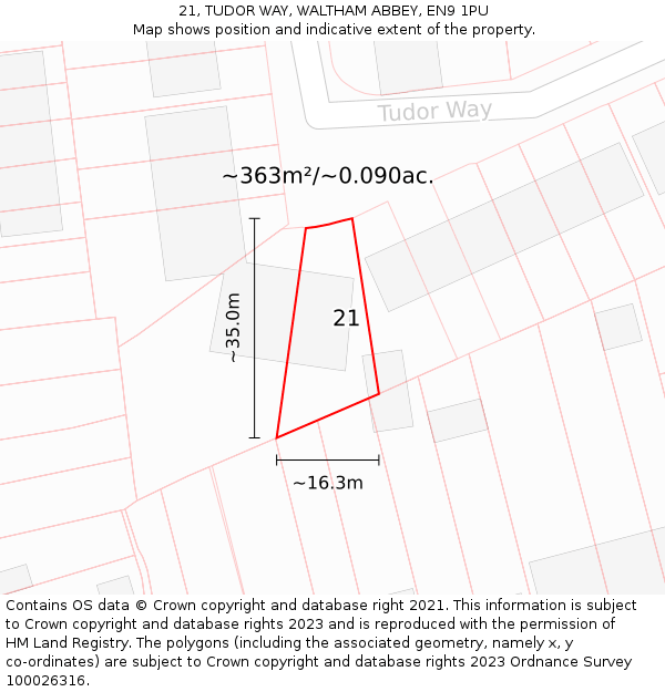 21, TUDOR WAY, WALTHAM ABBEY, EN9 1PU: Plot and title map