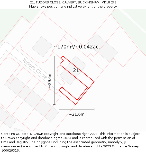 21, TUDORS CLOSE, CALVERT, BUCKINGHAM, MK18 2FE: Plot and title map