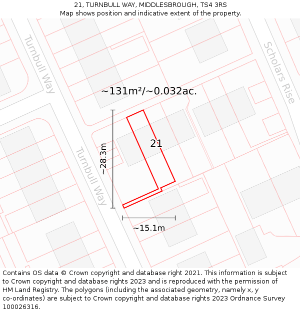 21, TURNBULL WAY, MIDDLESBROUGH, TS4 3RS: Plot and title map