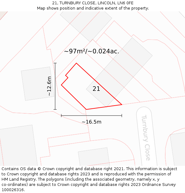 21, TURNBURY CLOSE, LINCOLN, LN6 0FE: Plot and title map