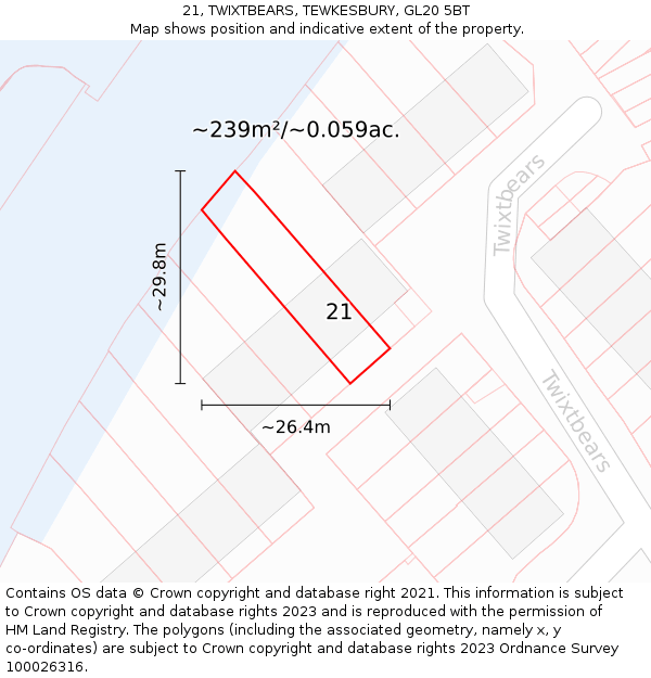 21, TWIXTBEARS, TEWKESBURY, GL20 5BT: Plot and title map