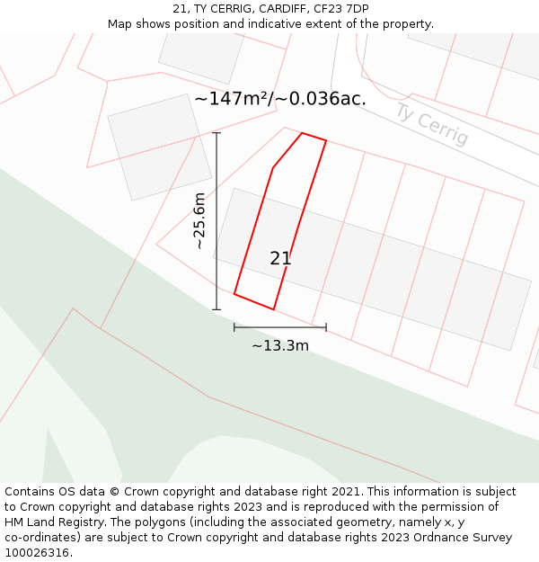 21, TY CERRIG, CARDIFF, CF23 7DP: Plot and title map