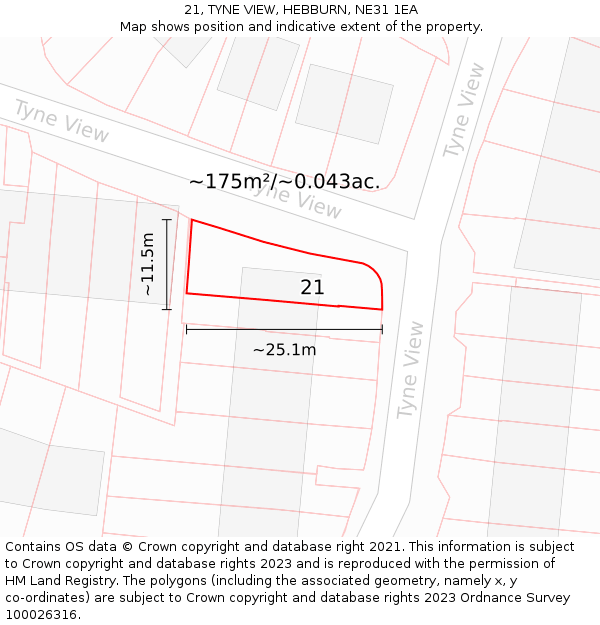 21, TYNE VIEW, HEBBURN, NE31 1EA: Plot and title map