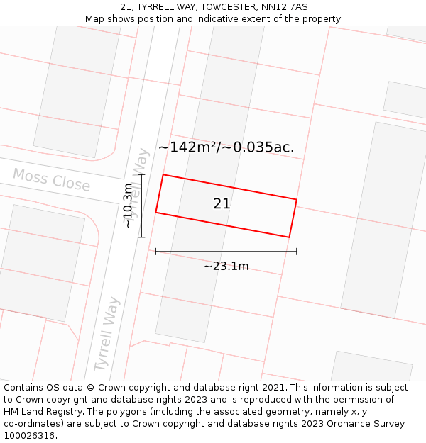 21, TYRRELL WAY, TOWCESTER, NN12 7AS: Plot and title map