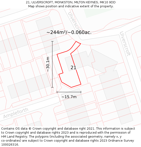 21, ULVERSCROFT, MONKSTON, MILTON KEYNES, MK10 9DD: Plot and title map