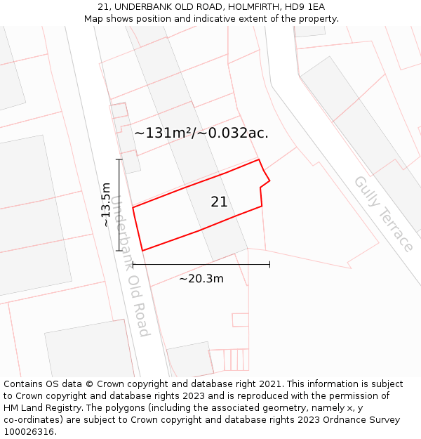 21, UNDERBANK OLD ROAD, HOLMFIRTH, HD9 1EA: Plot and title map