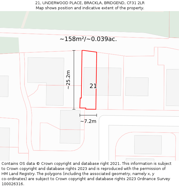 21, UNDERWOOD PLACE, BRACKLA, BRIDGEND, CF31 2LR: Plot and title map