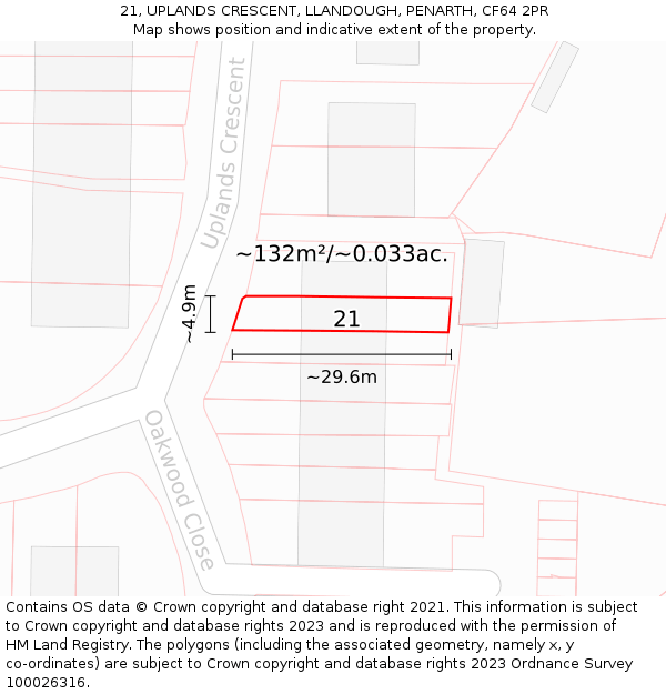 21, UPLANDS CRESCENT, LLANDOUGH, PENARTH, CF64 2PR: Plot and title map