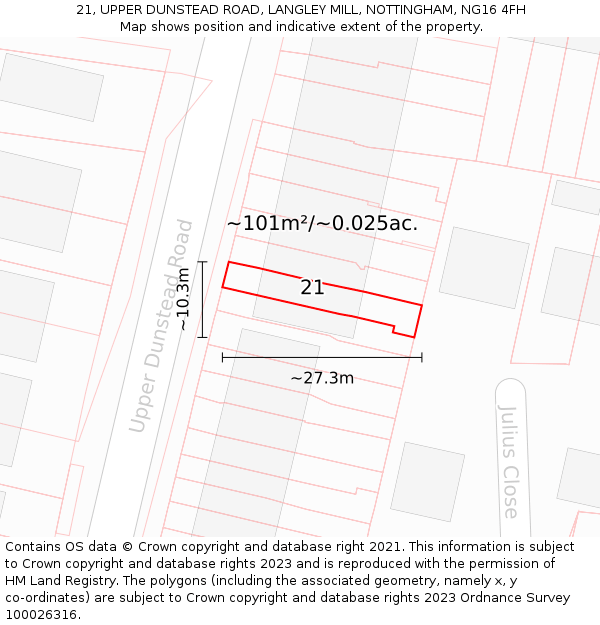 21, UPPER DUNSTEAD ROAD, LANGLEY MILL, NOTTINGHAM, NG16 4FH: Plot and title map