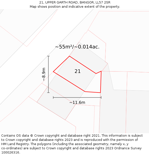 21, UPPER GARTH ROAD, BANGOR, LL57 2SR: Plot and title map