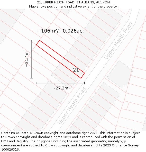 21, UPPER HEATH ROAD, ST ALBANS, AL1 4DN: Plot and title map
