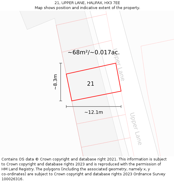 21, UPPER LANE, HALIFAX, HX3 7EE: Plot and title map