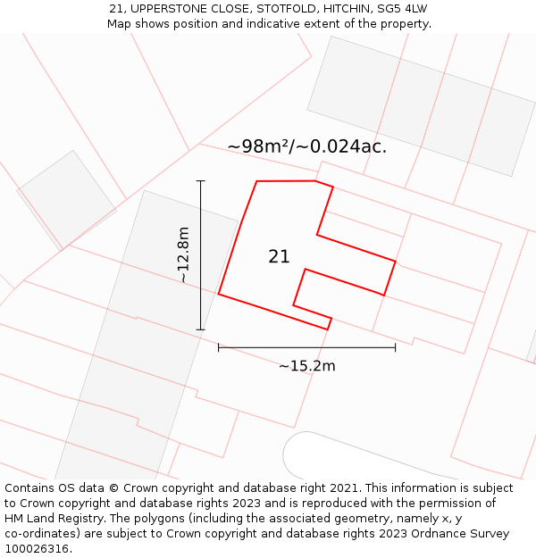 21, UPPERSTONE CLOSE, STOTFOLD, HITCHIN, SG5 4LW: Plot and title map