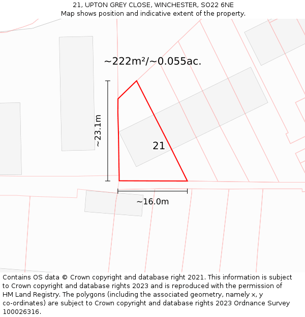 21, UPTON GREY CLOSE, WINCHESTER, SO22 6NE: Plot and title map