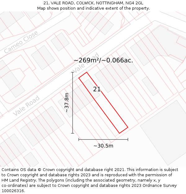 21, VALE ROAD, COLWICK, NOTTINGHAM, NG4 2GL: Plot and title map