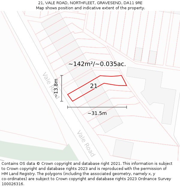 21, VALE ROAD, NORTHFLEET, GRAVESEND, DA11 9RE: Plot and title map
