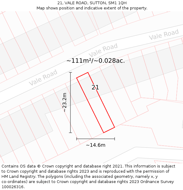 21, VALE ROAD, SUTTON, SM1 1QH: Plot and title map