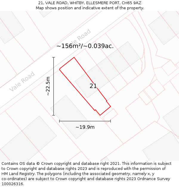 21, VALE ROAD, WHITBY, ELLESMERE PORT, CH65 9AZ: Plot and title map