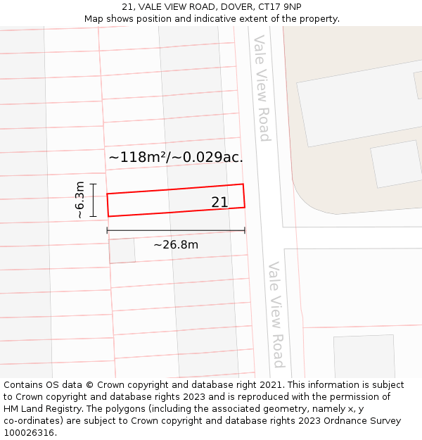 21, VALE VIEW ROAD, DOVER, CT17 9NP: Plot and title map
