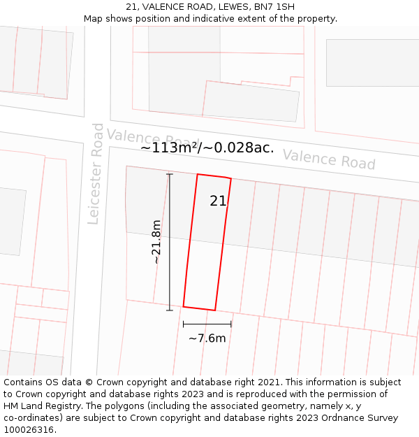 21, VALENCE ROAD, LEWES, BN7 1SH: Plot and title map