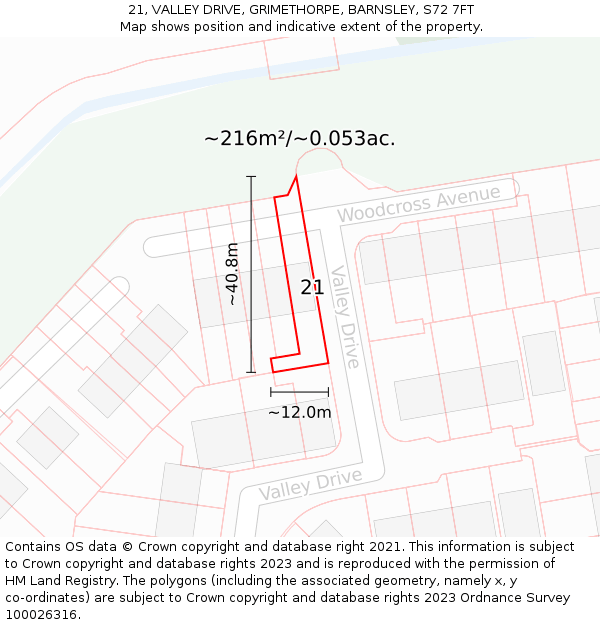 21, VALLEY DRIVE, GRIMETHORPE, BARNSLEY, S72 7FT: Plot and title map