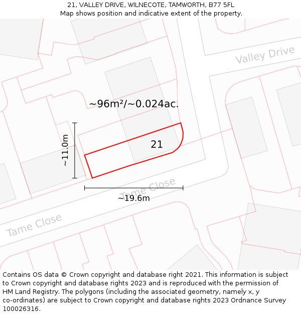 21, VALLEY DRIVE, WILNECOTE, TAMWORTH, B77 5FL: Plot and title map