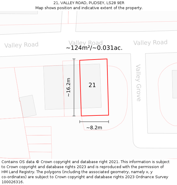21, VALLEY ROAD, PUDSEY, LS28 9ER: Plot and title map