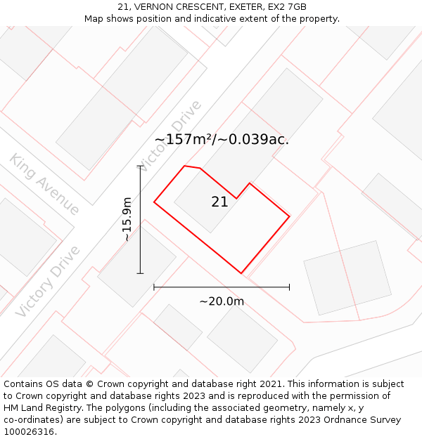 21, VERNON CRESCENT, EXETER, EX2 7GB: Plot and title map