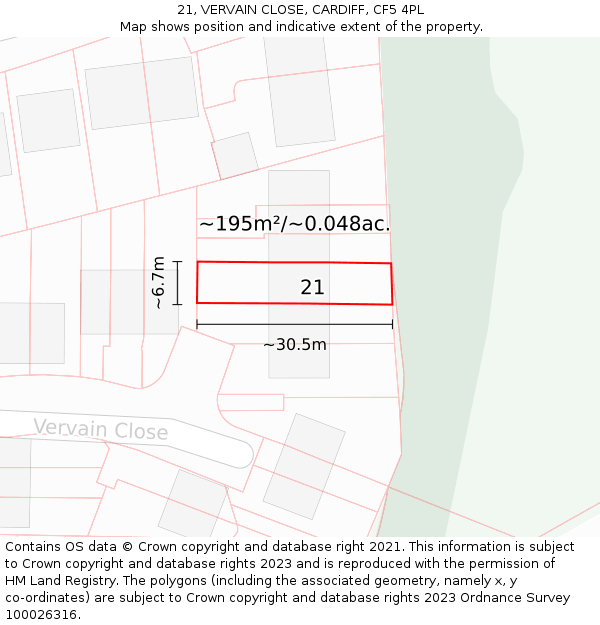 21, VERVAIN CLOSE, CARDIFF, CF5 4PL: Plot and title map