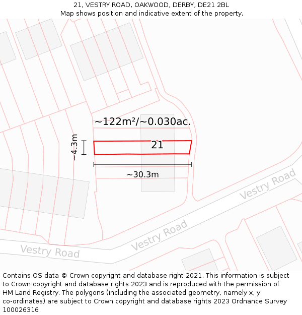 21, VESTRY ROAD, OAKWOOD, DERBY, DE21 2BL: Plot and title map