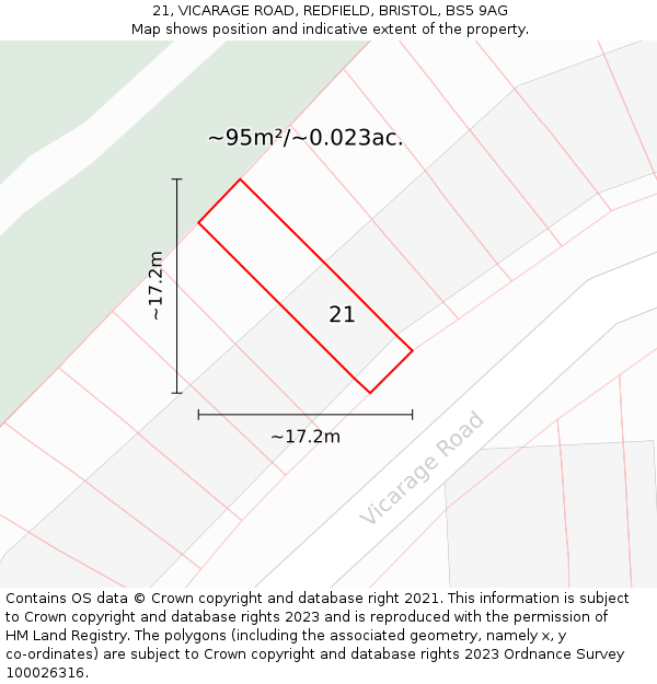21, VICARAGE ROAD, REDFIELD, BRISTOL, BS5 9AG: Plot and title map